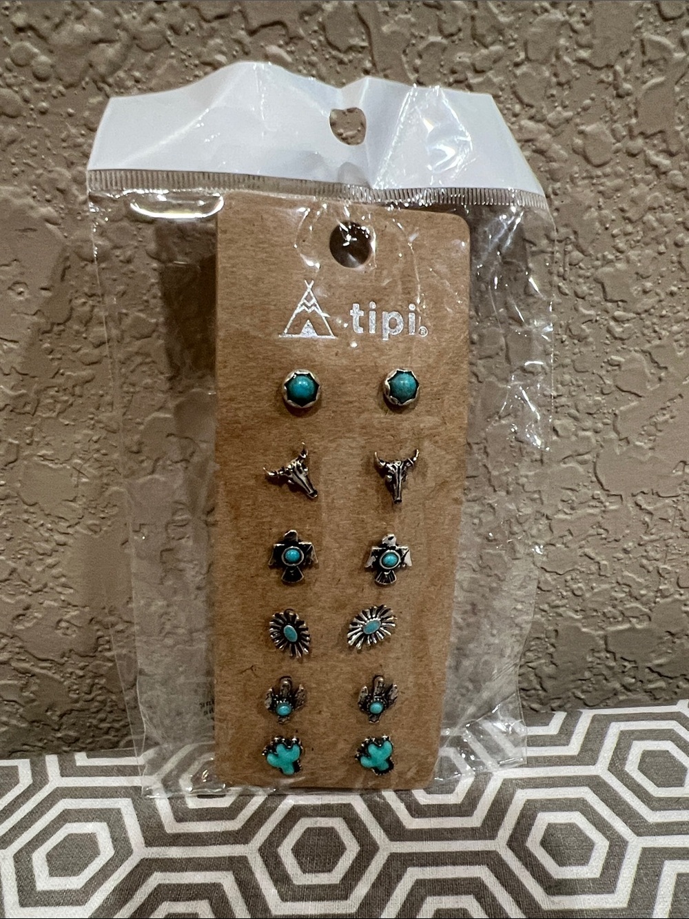 tipi Turquoise Accent Mixed Stud Earring Set - 6 Pairs